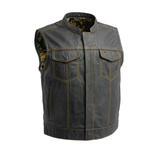 Tressivo-The Club Cut Men's Motorcycle Leather Vest, Multiple Color Options - Tressivo