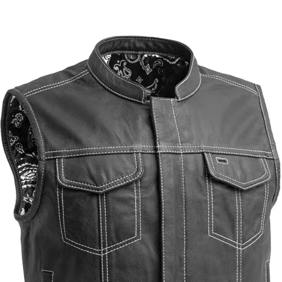 Tressivo-The Club Cut Men's Motorcycle Leather Vest, Multiple Color Options - Tressivo