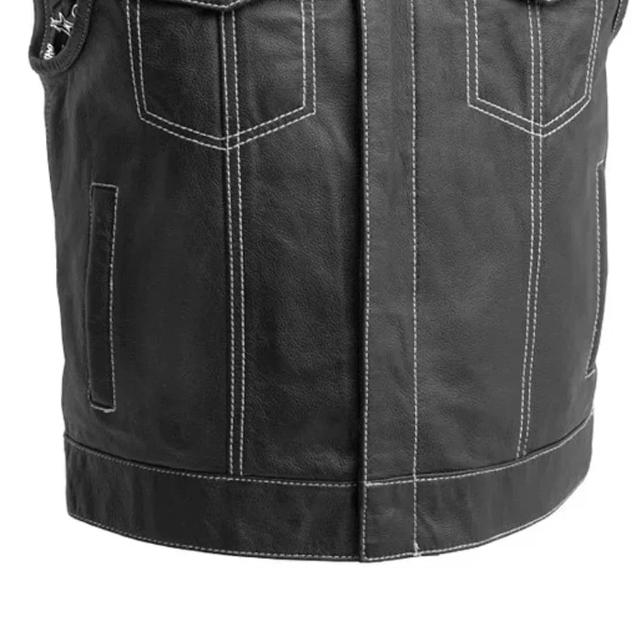 Tressivo-The Club Cut Men's Motorcycle Leather Vest, Multiple Color Options - Tressivo
