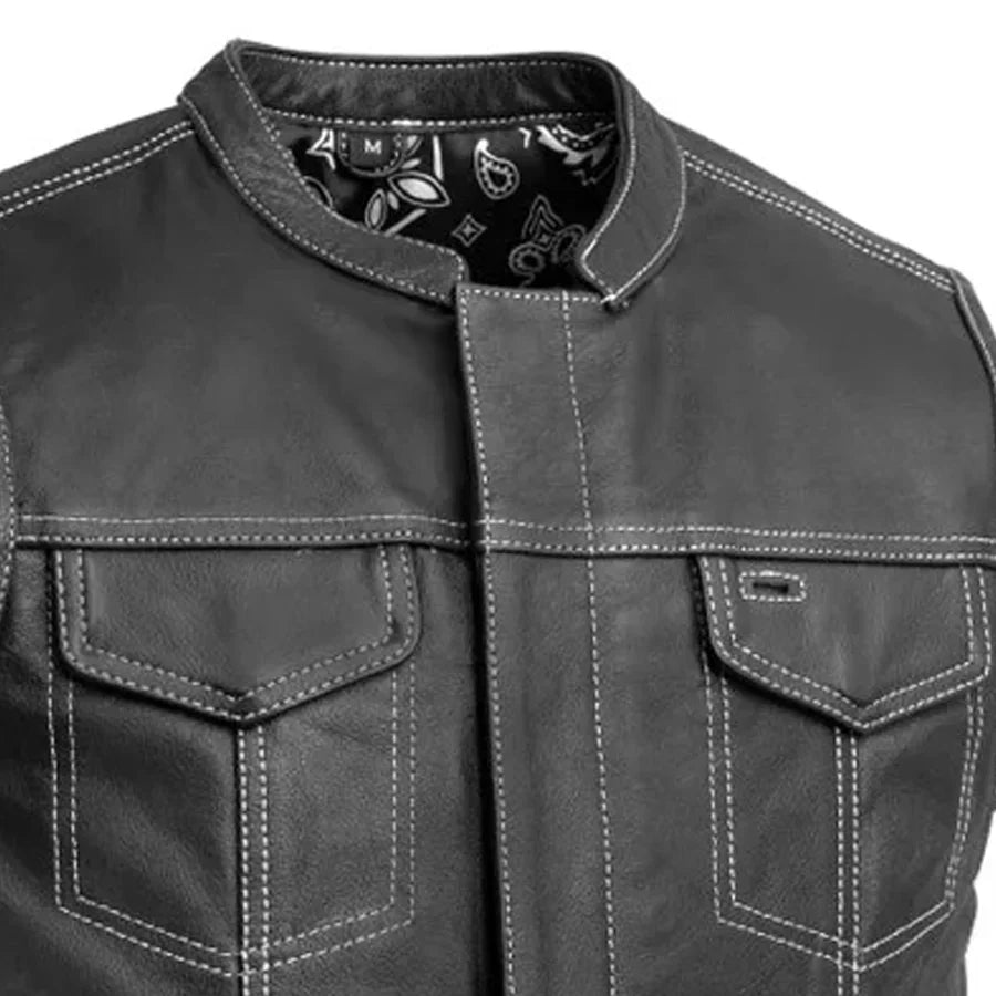 Tressivo-The Cut Men's Motorcycle Leather Vest, Multiple Color Options - Tressivo