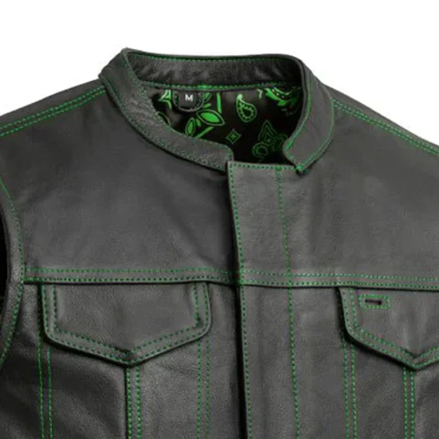 Tressivo-The Cut Men's Motorcycle Leather Vest, Multiple Color Options - Tressivo