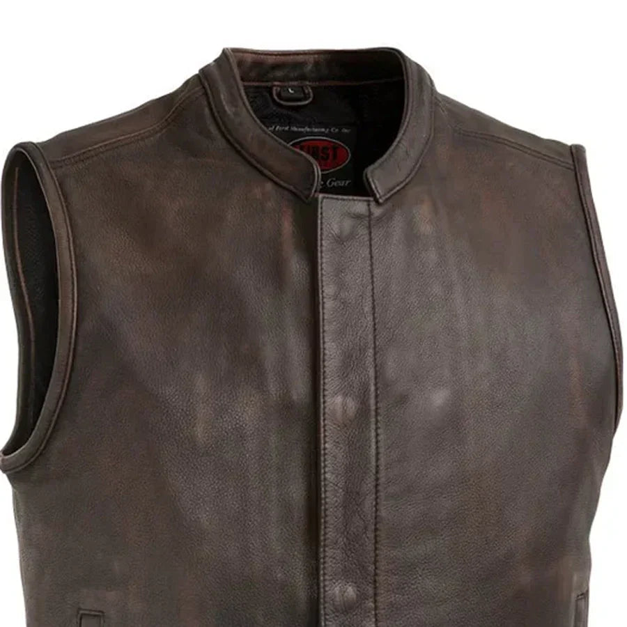 Tressivo-Top Rocker Men's Motorcycle Leather Vest - Tressivo