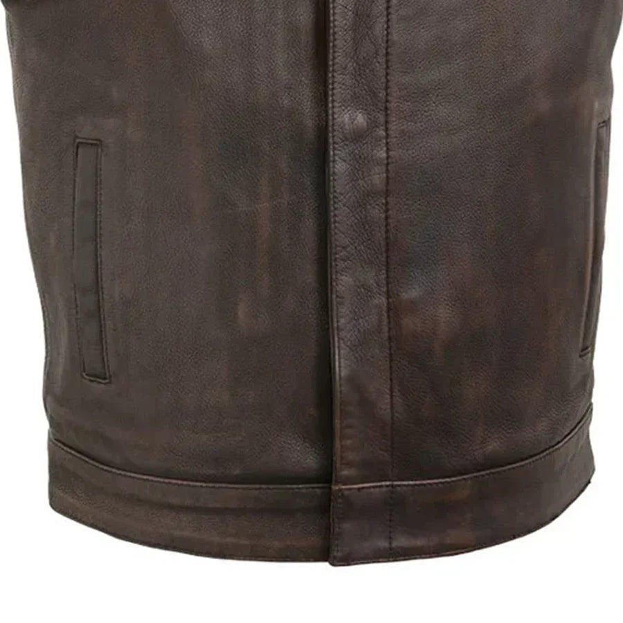 Tressivo-Top Rocker Men's Motorcycle Leather Vest - Tressivo