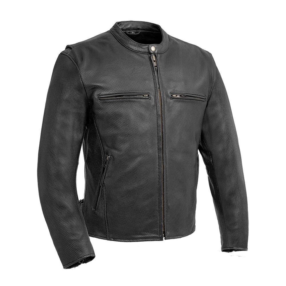 Tressivo-Turbine Men's Motorcycle Perforated Leather Jacket - Tressivo