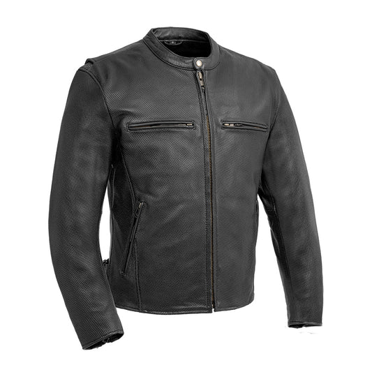 Tressivo-Turbine Men's Motorcycle Perforated Leather Jacket - Tressivo