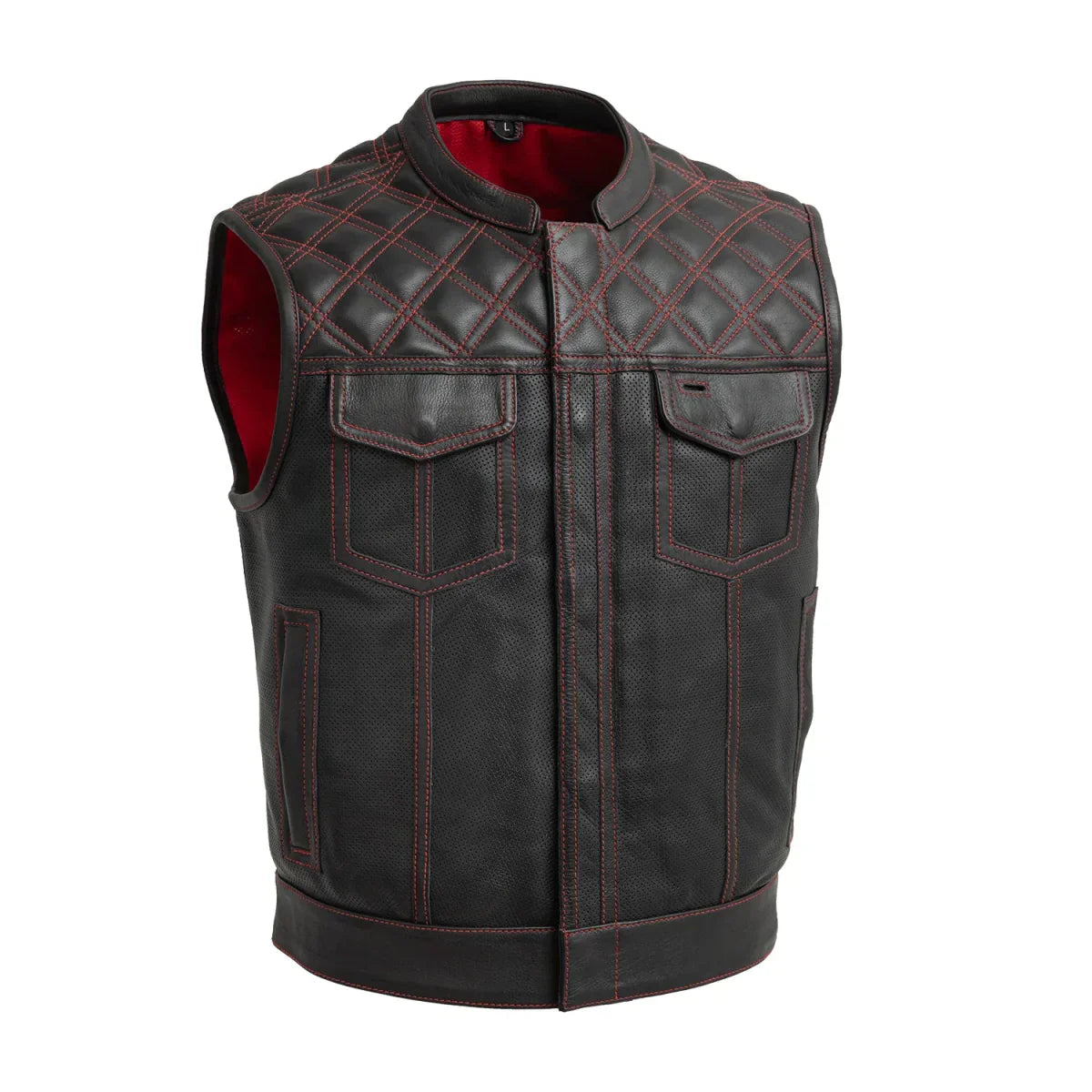 Tressivo-Upside Perforated Men's Club Style Leather Vest - Tressivo