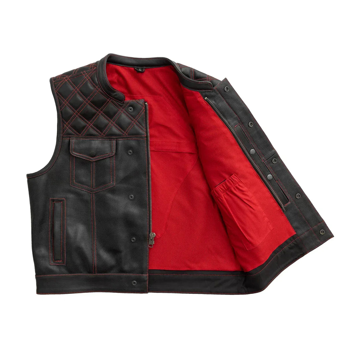 Tressivo-Upside Perforated Men's Club Style Leather Vest - Tressivo