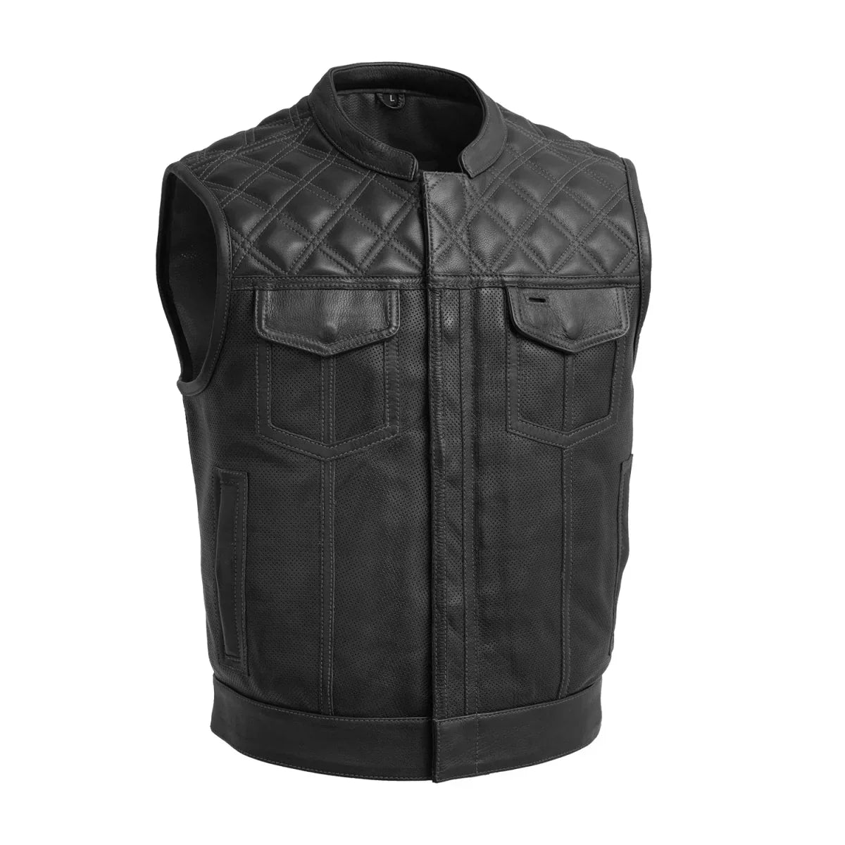 Tressivo-Upside Perforated Men's Club Style Leather Vest - Tressivo