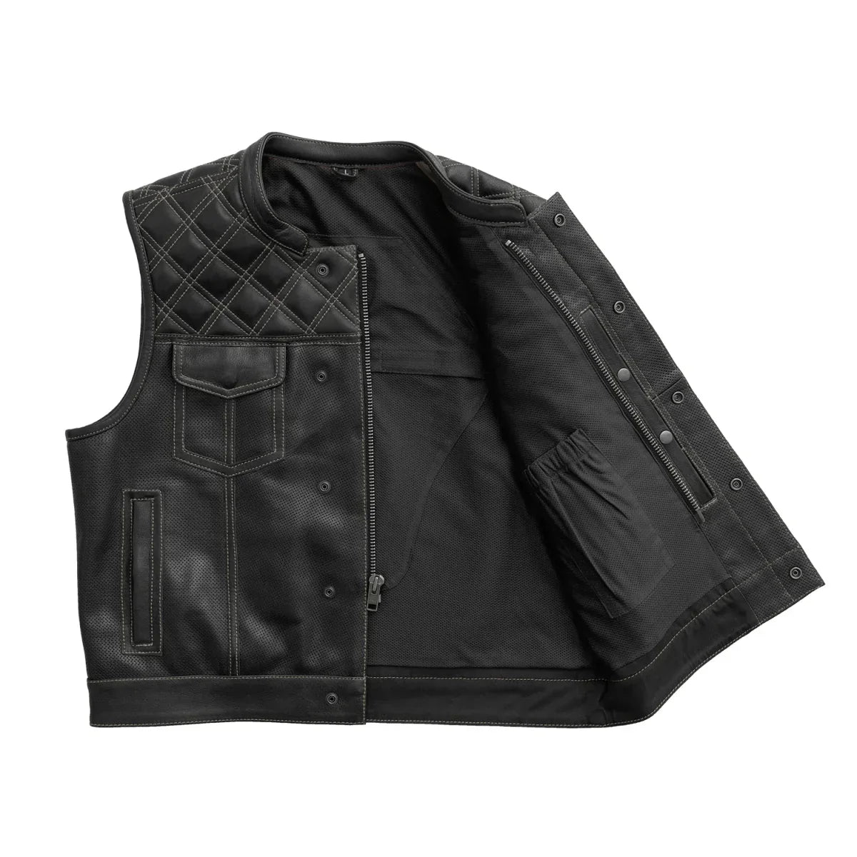 Tressivo-Upside Perforated Men's Club Style Leather Vest - Tressivo