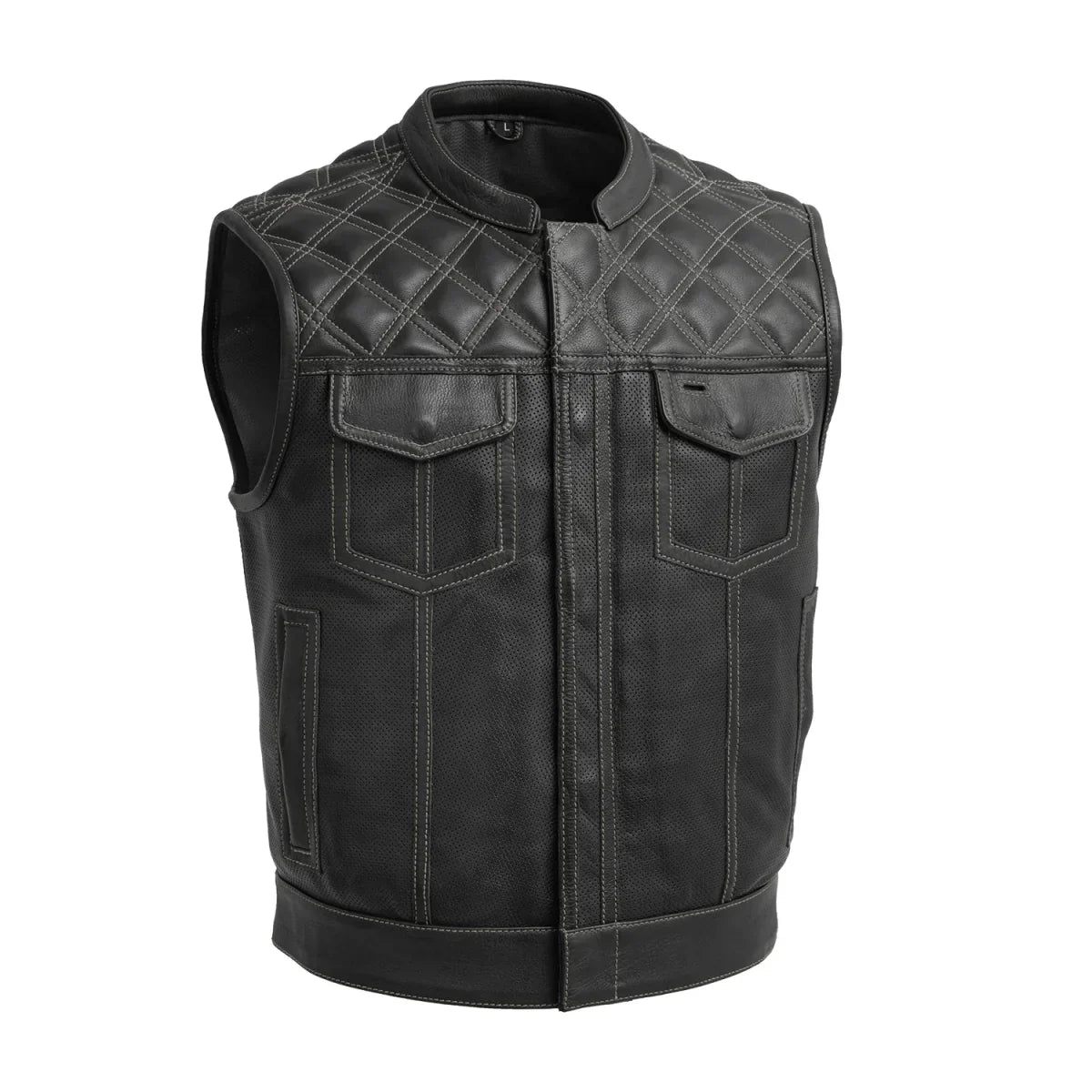 Tressivo-Upside Perforated Men's Club Style Leather Vest - Tressivo