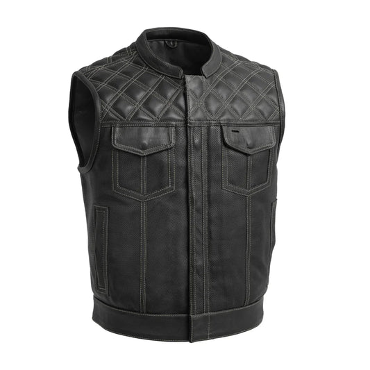 Tressivo-Upside Perforated Men's Club Style Leather Vest - Tressivo