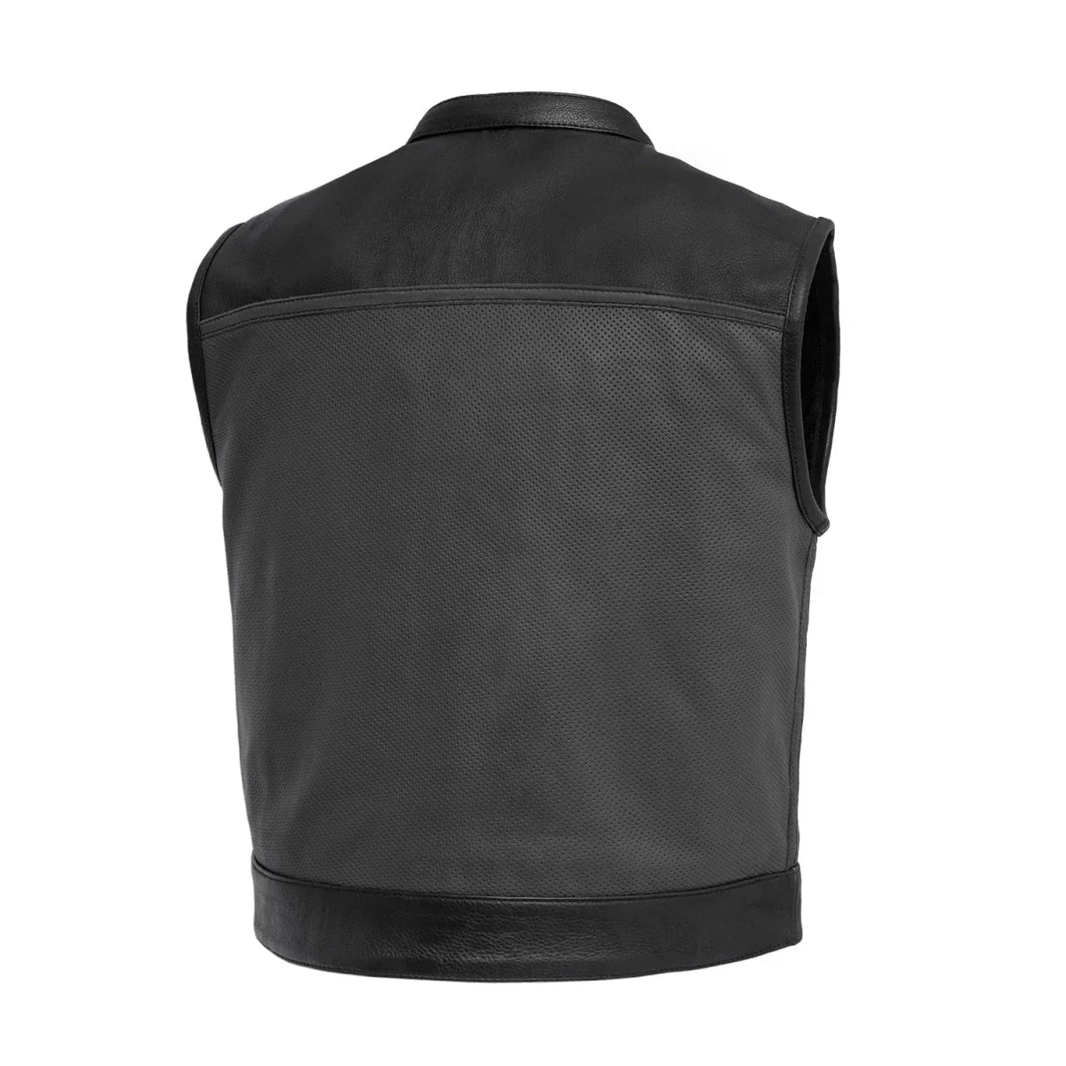Tressivo-V-Twin Visionary Battleship Perforated Leather Vest - Tressivo