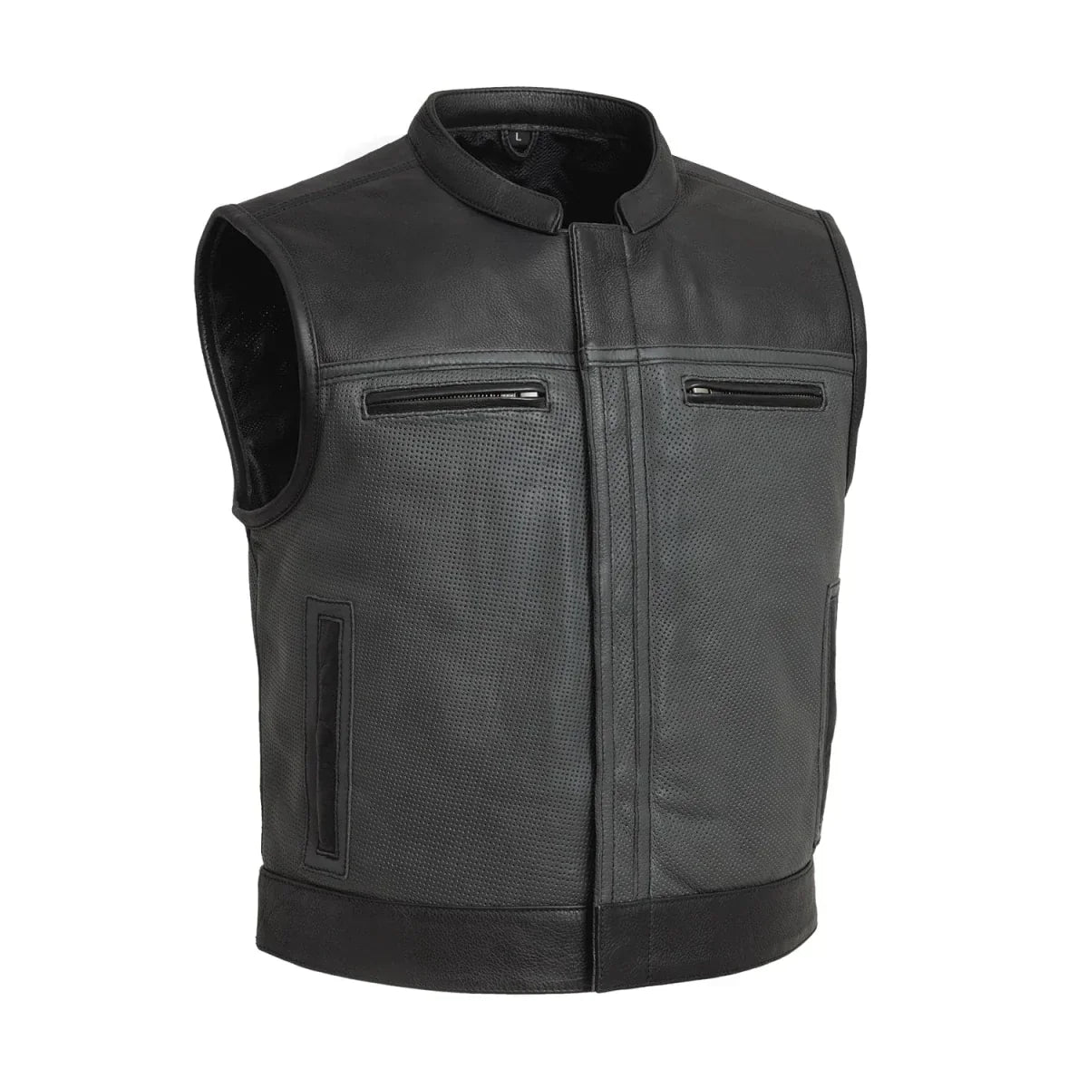 Tressivo-V-Twin Visionary Battleship Perforated Leather Vest - Tressivo