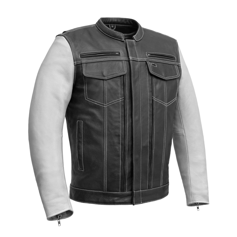 Tressivo-Vincent Men's Cafe Style Leather Jacket - Tressivo