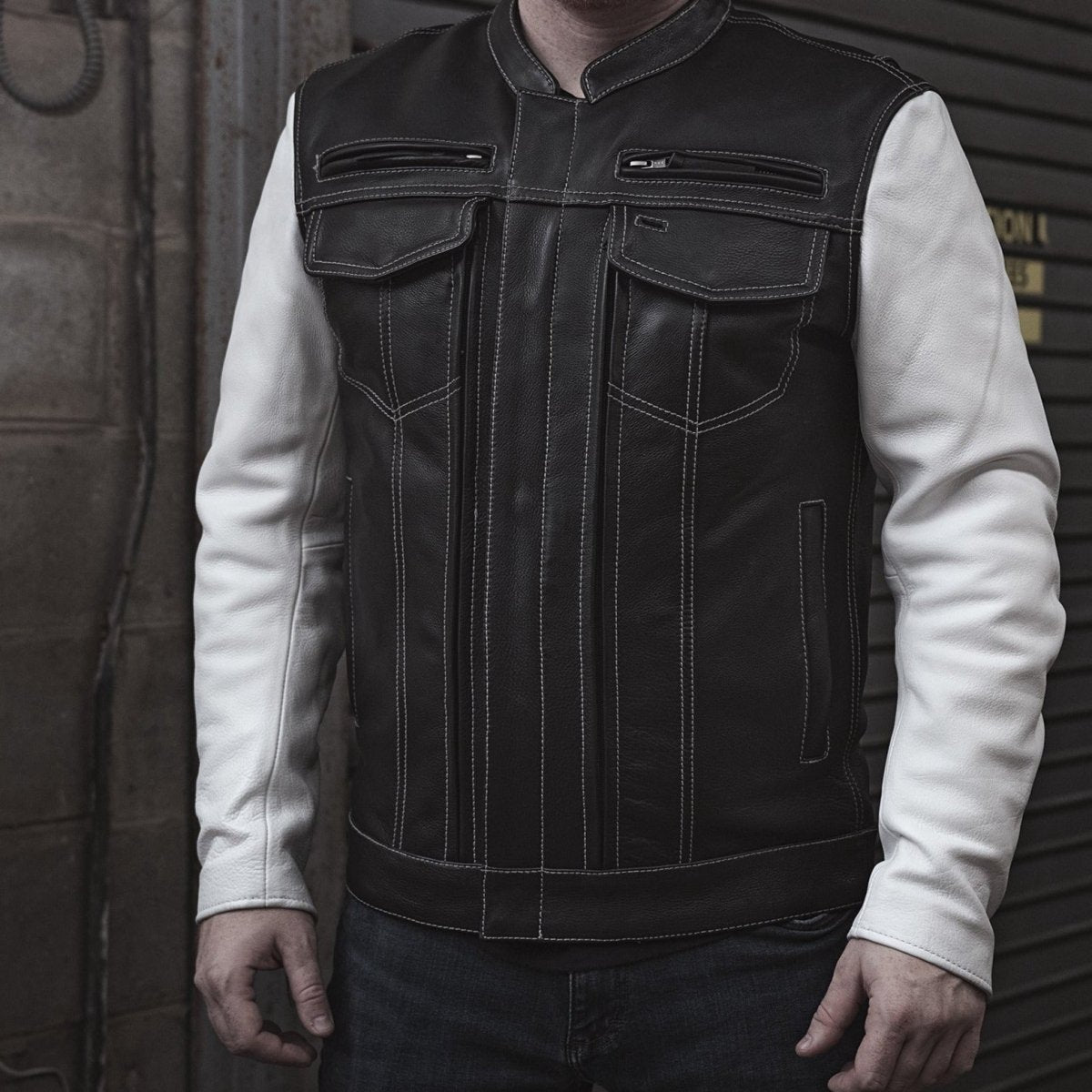 Tressivo-Vincent Men's Cafe Style Leather Jacket - Tressivo