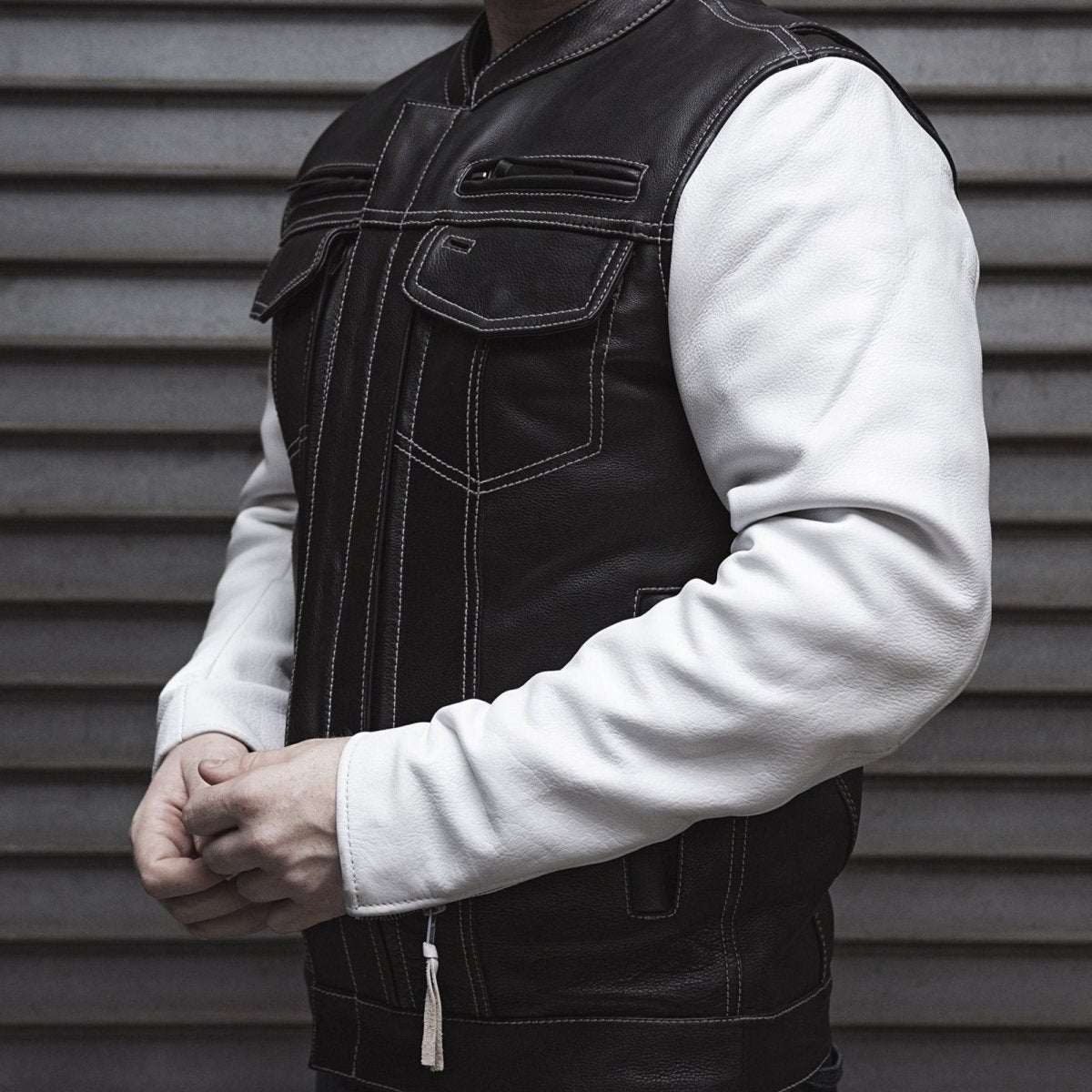 Tressivo-Vincent Men's Cafe Style Leather Jacket - Tressivo