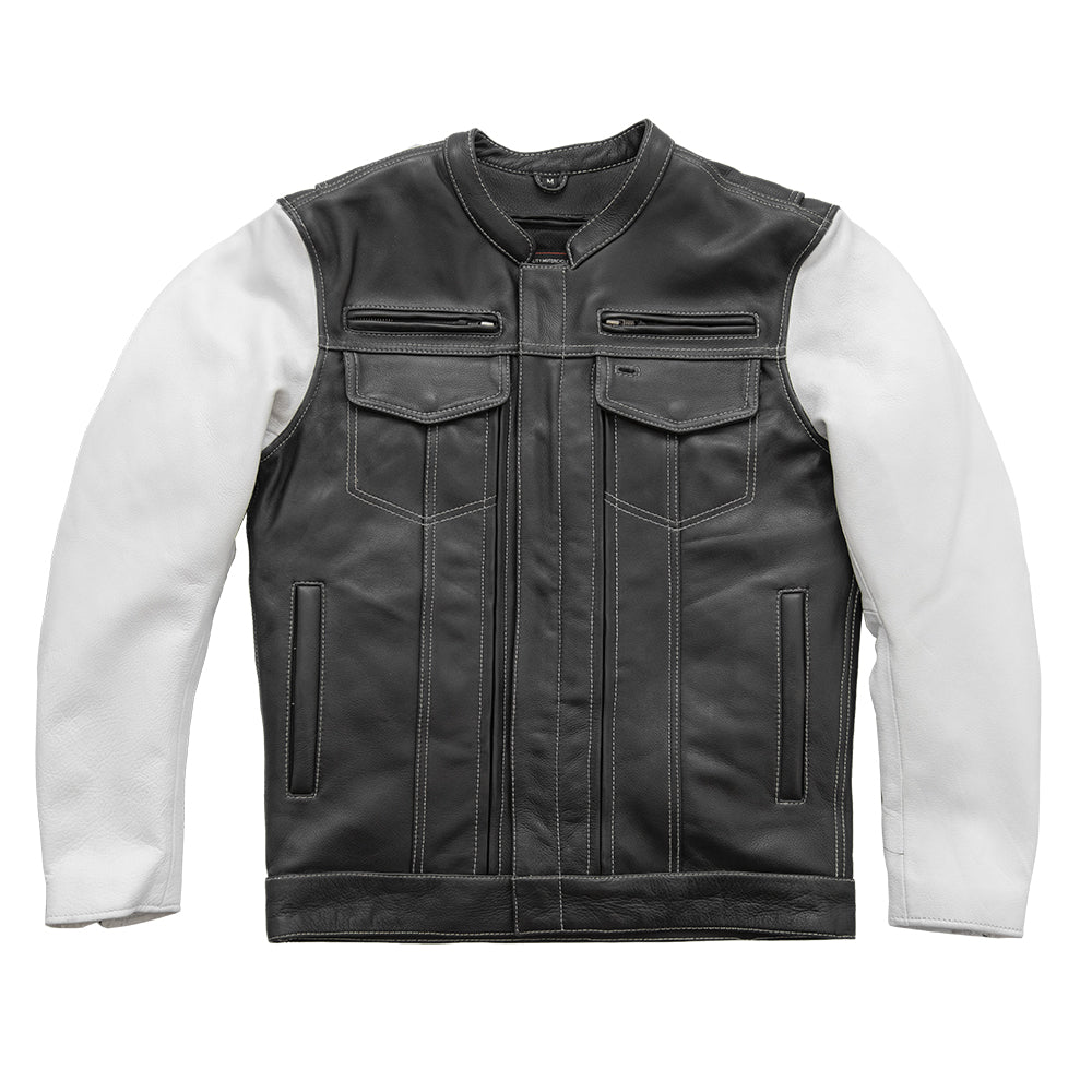 Tressivo-Vincent Men's Cafe Style Leather Jacket - Tressivo