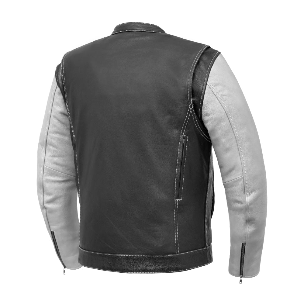 Tressivo-Vincent Men's Cafe Style Leather Jacket - Tressivo
