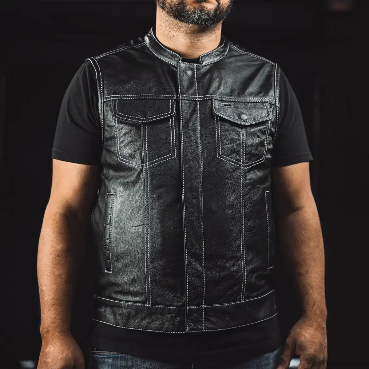 Tressivo-The Cut Men's Motorcycle Leather Vest, Multiple Color Options - Tressivo